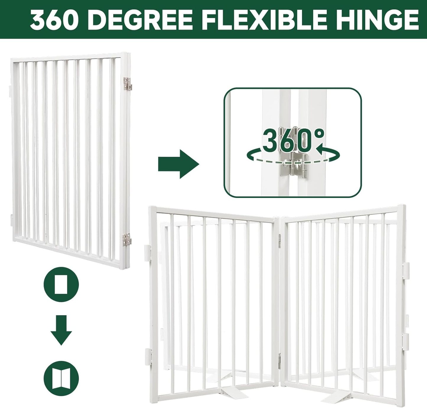 Snagle Paw Full Metal Freestanding Dog Gate,Indoor Dog Gate with Floor Protect Support Feet, 40x24 Inches Foldable Dogs Barrier for Stairs, Hallways and Doorways (24'' H 2 Panel, White