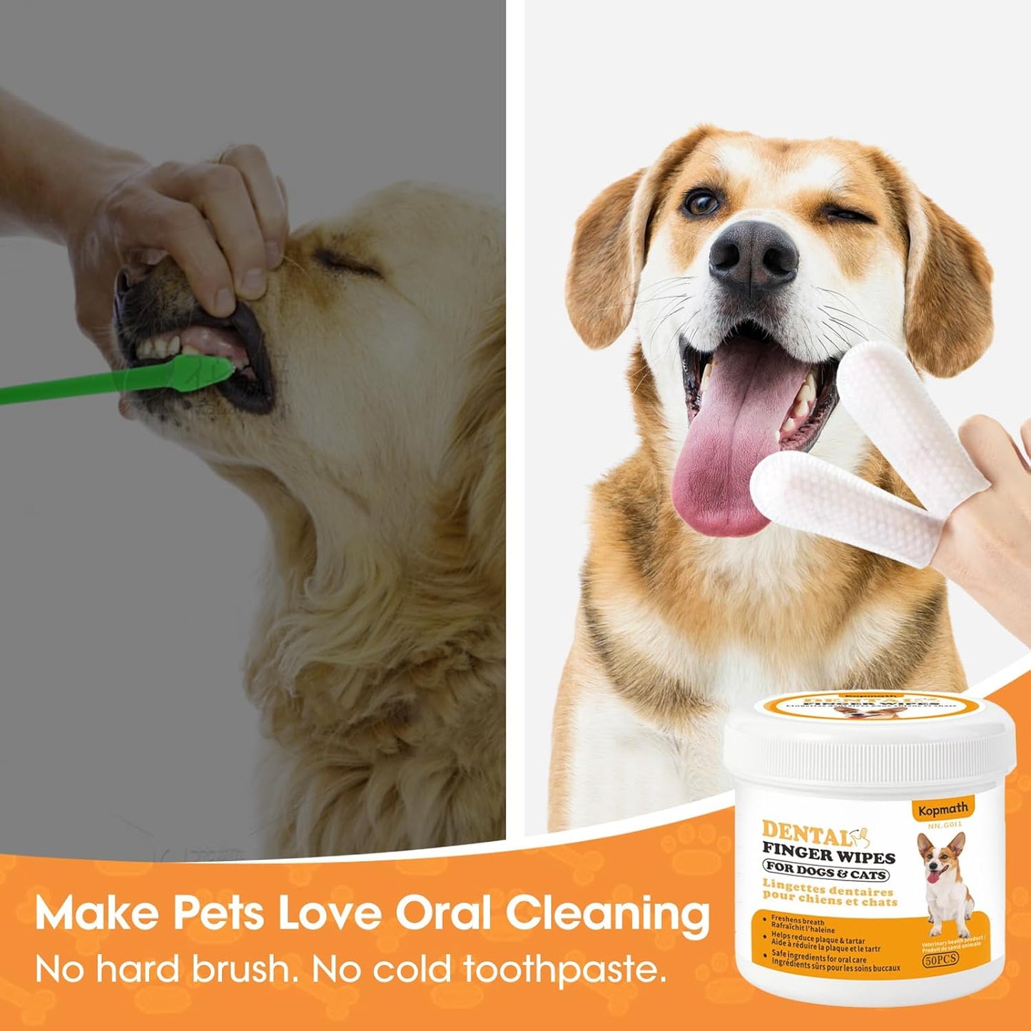 Finger Brushes for Dental Care of Pets, Teeth Cleaning Finger Wipes, Dog Dental Wipes, Reduce Plaque & Tartar, Freshen Breath, Safe & Natural Pet Dental Wipes for Dogs Teeth