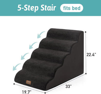 COZY KISS Extra Wide Dog Stairs with Tunnel, Foam Detachable Large Dog Step for Small Pet, Puppy or Cats, Medium Pet Ramp for High Bed, Couch, Sofa or Car, 19.7x33x22.4 inch, 5 Step, Beige