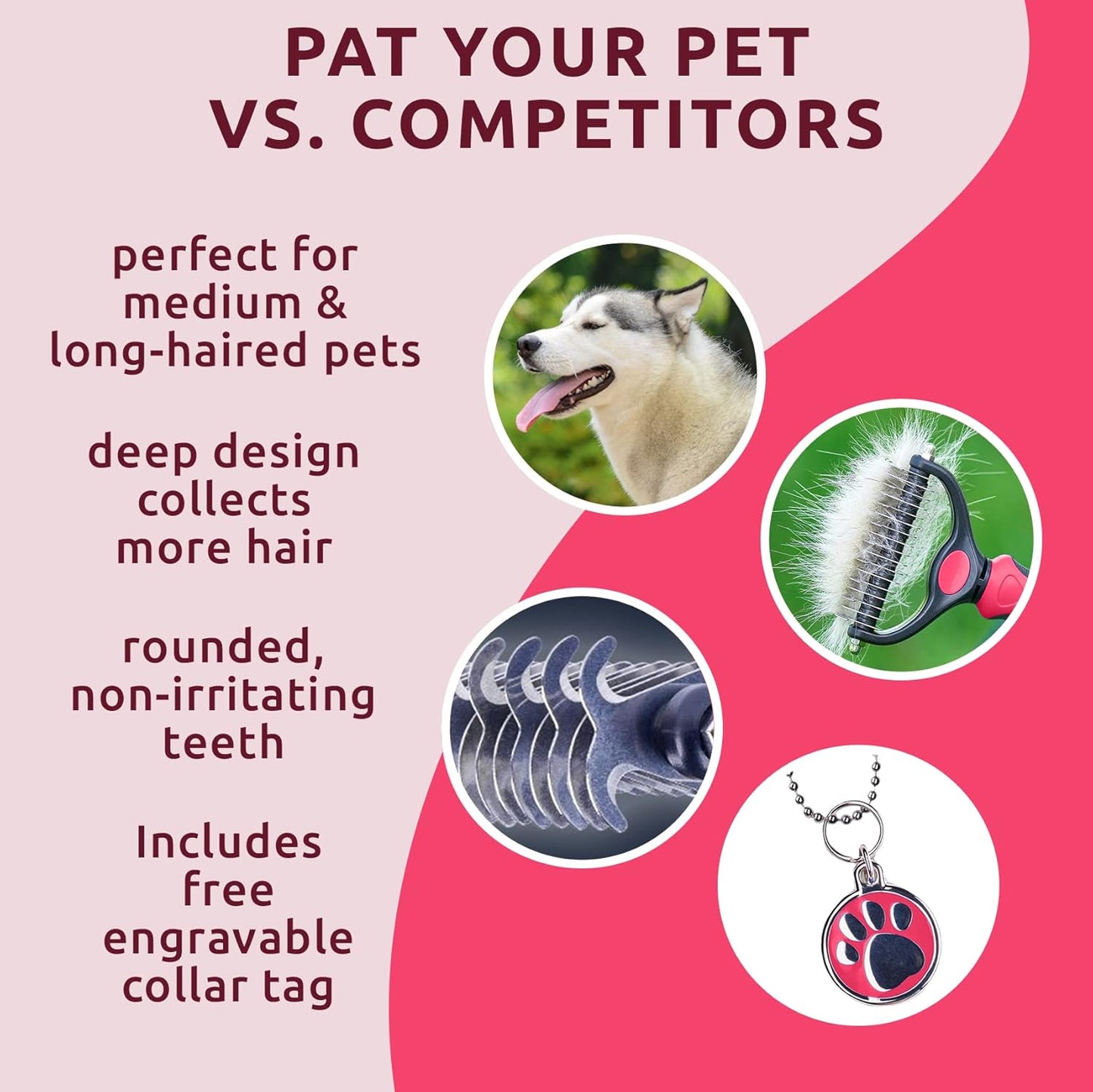 Pat Your Pet Deshedding Dog Brush For Shedding – Cat Brushes For Indoor Cats, Double-Sided Cat Brush Deshedding & Grooming Tool For Long Haired And Short Haired Dogs, Skin-Friendly