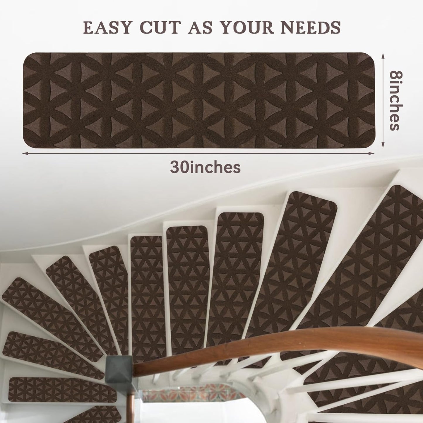 RIOLAND Stair Treads Carpet Non-Slip Indoor Stair Runners for Wooden Steps, Stair Rugs for Kids and Dogs, Set of 15, 8" X 30", Gray