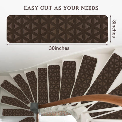 RIOLAND Stair Treads Carpet Non-Slip Indoor Stair Runners for Wooden Steps, Stair Rugs for Kids and Dogs, Set of 15, 8" X 30", Gray