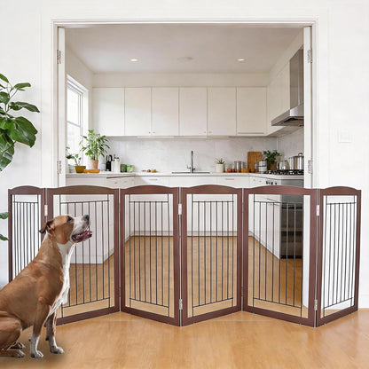 ZJSF Freestanding Foldable Dog Gate for House Extra Wide Wooden White Indoor Puppy Gate Stairs Doorways Pet Gate Tall Dog Fence 3 Panels Fence