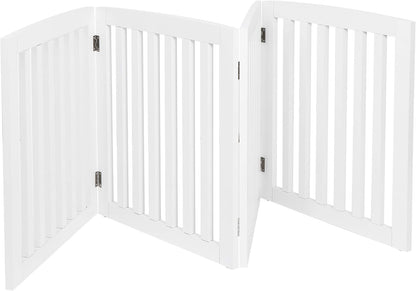 Nouva 36" H Pet Gate, 3 Panels Indoor Foldable Dog Fence, Dog Gate for Stairs Doorways, Hardwood Pet Gate, Freestanding Pet Fence, White