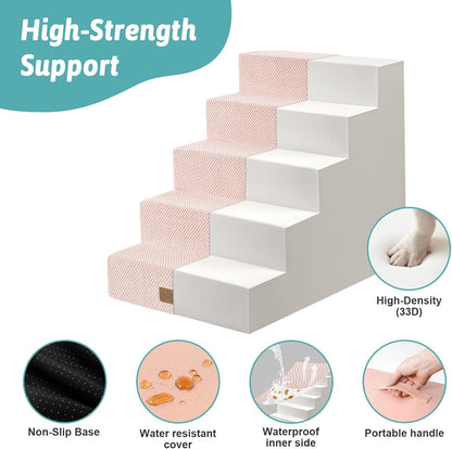 COZY KISS Dog Stairs for Small Dogs, 4 Tier Wider Pet Stairs for Couch and Beds, 17.7" H Non-Slip Dog Steps for Old Cats, Puppy, Small Medium Dogs, 17.7x23.6x17.7 inch, Beige
