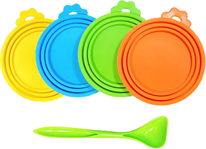 2 Packs Dog Food Can Lids, Inner rings 2.6”/3”/3.4” Fits 3-15oz Standard Cans/Tins, Multi-Size cat food can lid, Silicone Can Covers for dog food cans, BPA Free, Reusable(Green/Cyan+1 spoon)