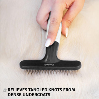 POODLIE Poodle Pet Dog Grooming Rake| Dematting Tool with Stainless Steel Shedding Comb for Pets | 2 Rows of Pins Gently Remove Loose or Tangled Hair from Undercoat | Purple Handle