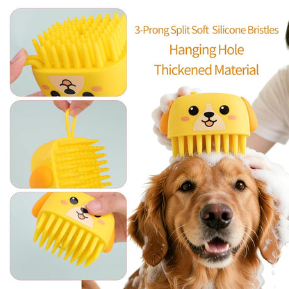 3PCS Pet Grooming Kit – Dog Bath Brush with Soap Dispenser & 2 Finger Toothbrushes | Silicone Dog Shampoo Brush for Small Medium Large Dogs, Soft Deshedding Massage Brush for Puppy & Cats