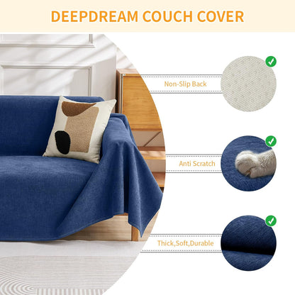 Deep Dream Cat-Scratch Resistant Couch Cover, Waterproof Sofa Cover for 3 Cushion Couch Washable, Pet Friendly Couch Protectors Anti Slip Thickened Love Seat Slipcovers for Pets, 71" x 118", Dark Grey
