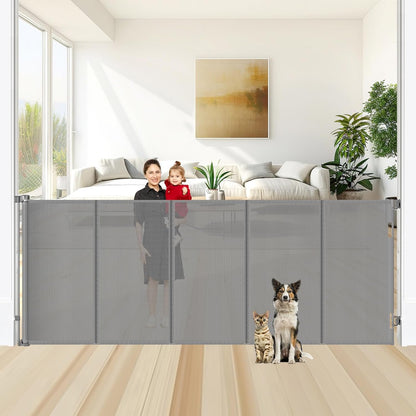 Reinforced 48" Extra Tall Pet Gate with Support Rods, 4 Ft Tall Retractable Baby Gates for Doorways 55" Wide Mesh Dog Gate Indoor Outdoor - Prevent Baby/Pet from Jumping Over, Black
