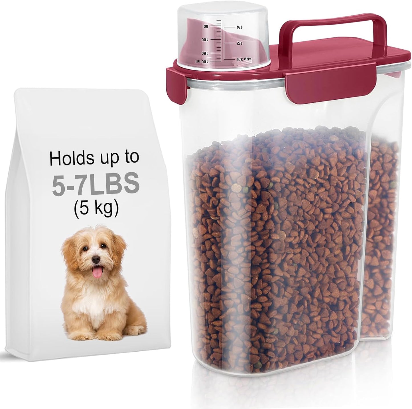 LEAWALK 5-7Lbs Dog Cat Food Storage Container with Upgraded Large Nozzle BPA-free, 4 Snap Seals Plastic Pet Food Storage Containers with Handles are Easy to Clean and Carry