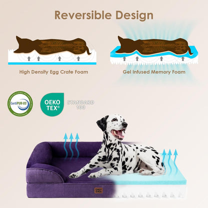 EHEYCIGA Orthopedic Dog Beds for Extra Large Dogs 44x32Inch, Waterproof Memory Foam XL Pet Bed with Sides, Non-Slip and Egg-Crate Foam Big Dog Couch Bed with Washable Removable Cover, Grey
