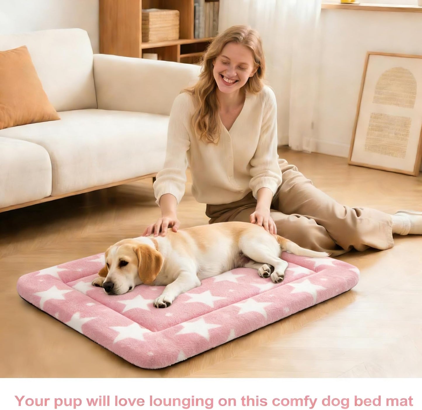 Dog Bed Mat, Reversible Crate Pad & Cute Dog Bed - Machine Washable Kennel Mat with Ultra Soft for Small Dogs (Cool/Warm), 24" x 18", Grey&Star