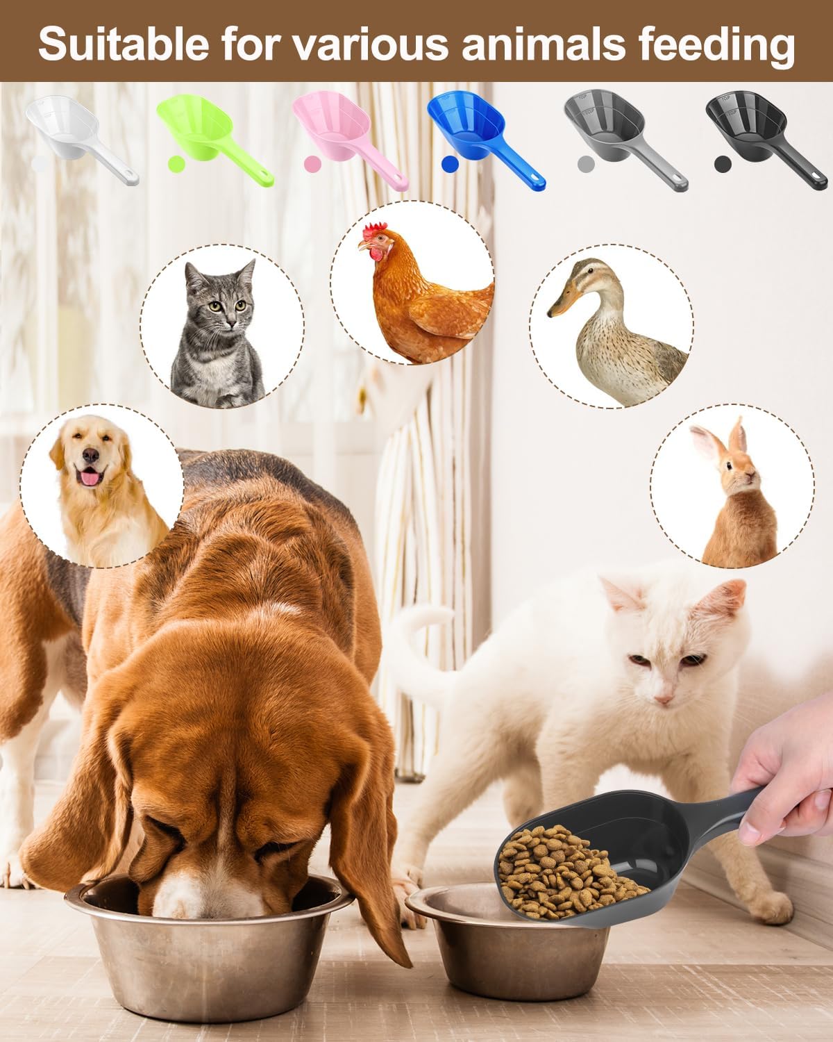 2 PACK Dog Food Scoop,1 Cup Capacity Pet Food Scoop With Measuring Lines For Dog, Puppy and Cat (Black)