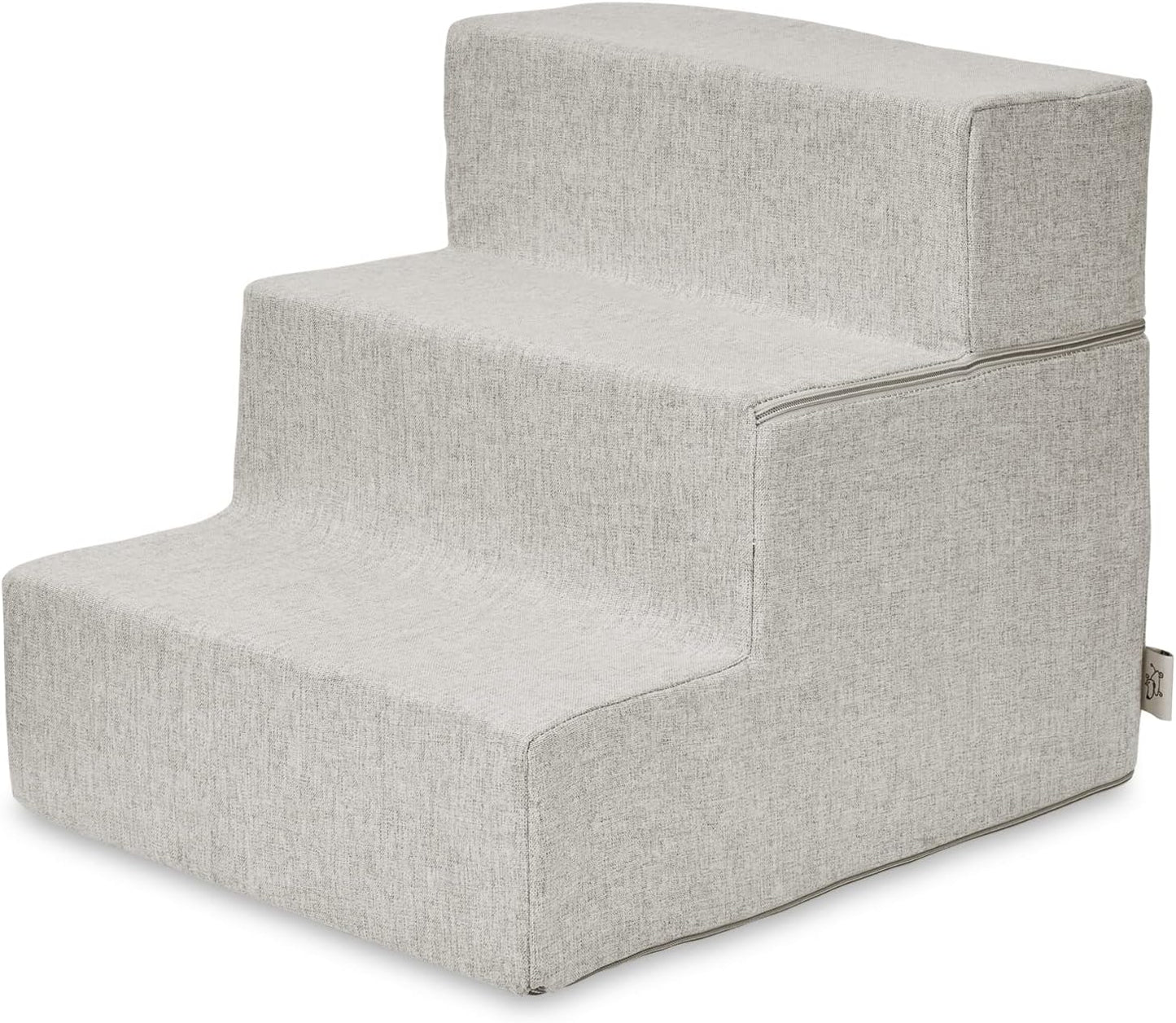 Best Pet Supplies Non-Slip Foam Dog Stair & Pet Ramp, Balanced Indoor Step Support - Foldable Stair, Ash Gray Linen,3-Step
