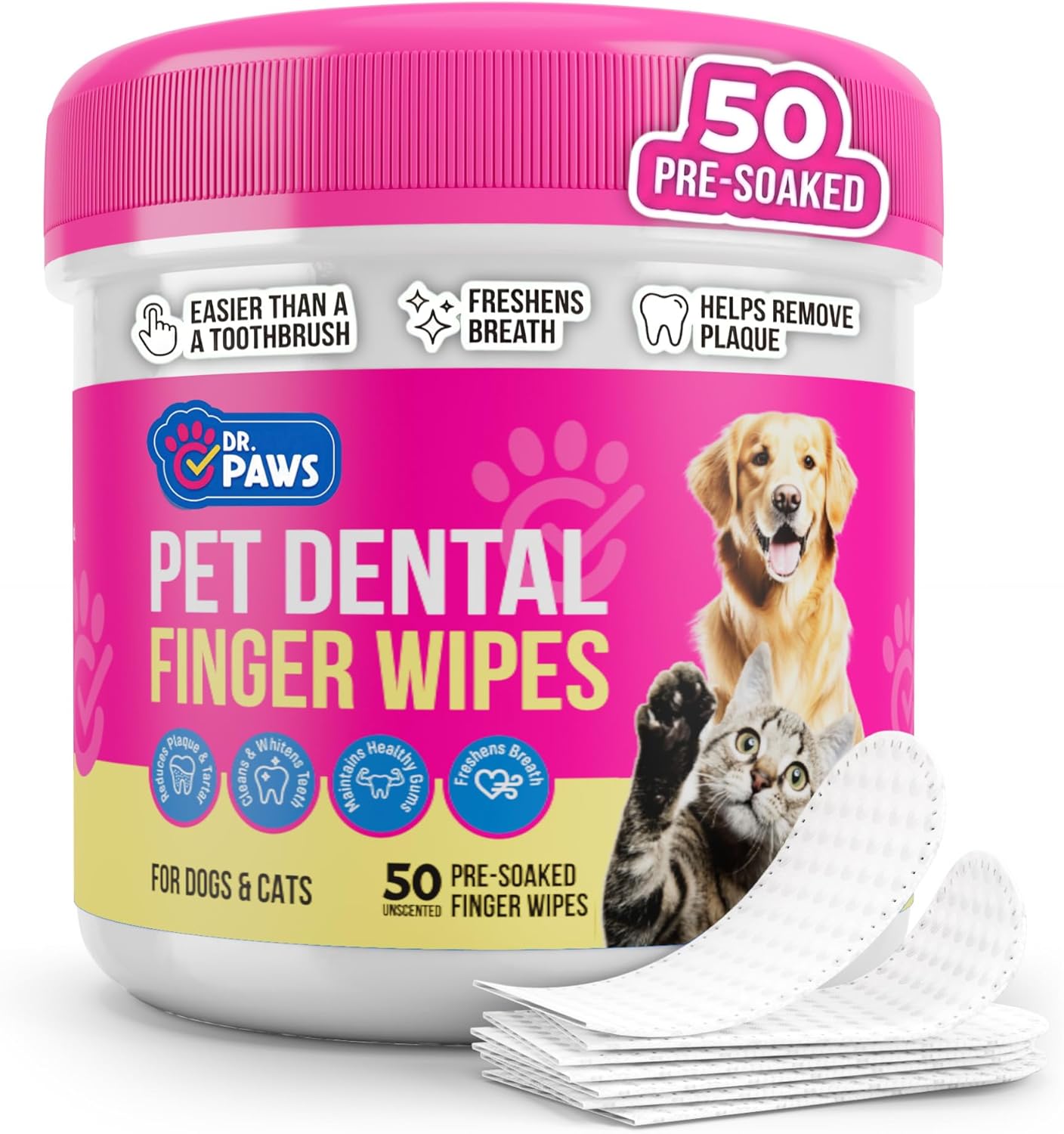 Pet Dental Finger Wipes - Natural Ingredients, Easy to Use Dog Teeth Cleaning Wipes for Effective Dog Teeth Cleaning - Ideal Dog Dental Wipes for Optimal Oral Hygiene