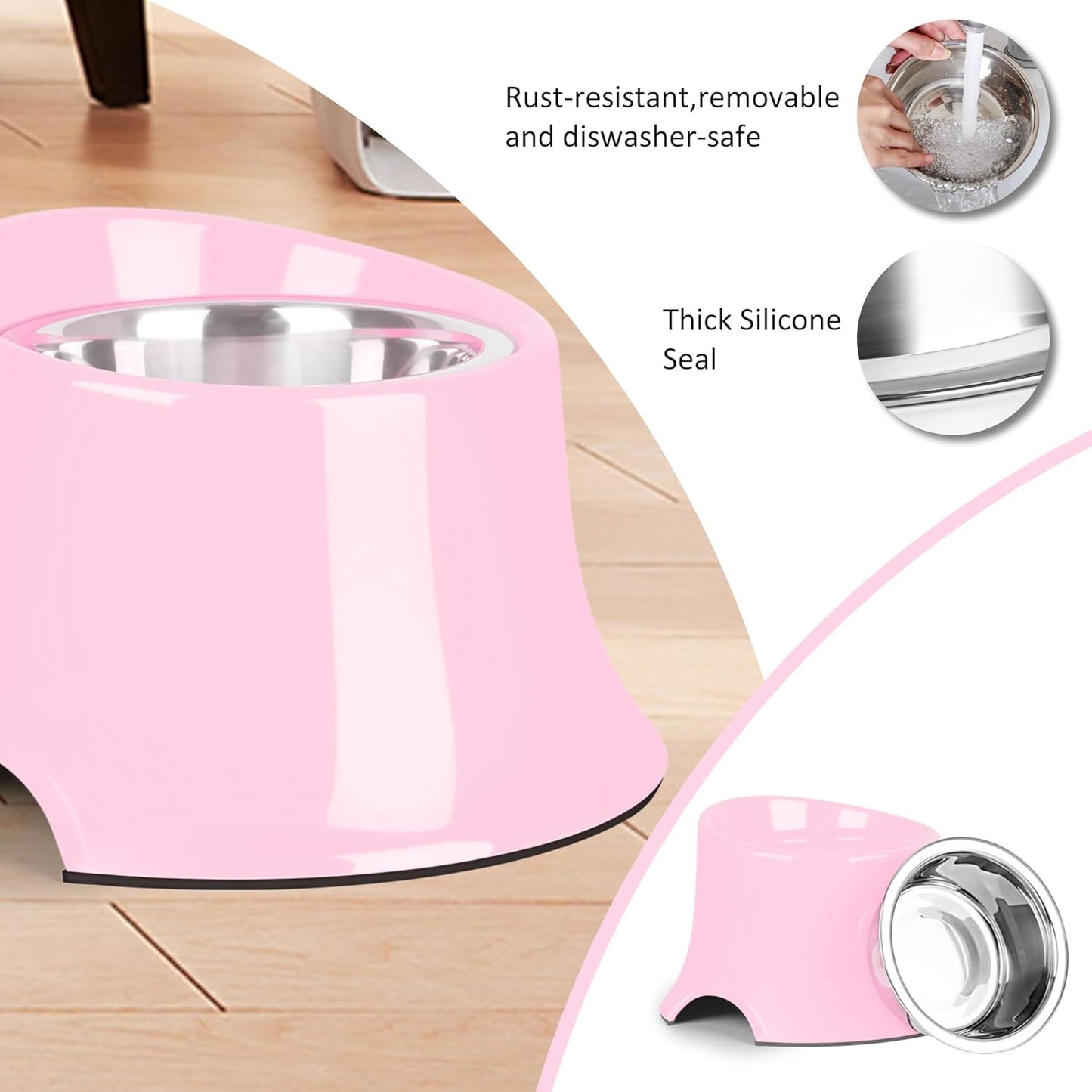 Tilted Elevated Dog Bowls Non-Slip & Non-Spill Pet Feeder with Elevated Detachable Melamine Stand, High Capacity Tilted Dog Bowl for Medium Small Size Dogs M/2 Cup Black