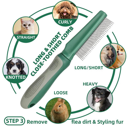 Dog Brush for Shedding,7 PCS Pet Grooming Brush Kit to De-fur & Hair Slicker Deshedding Brushes with Undercoat Rake Comb Bath Brush&Nail Clipper for Grooming Short Long Haired Dogs Cats Blue