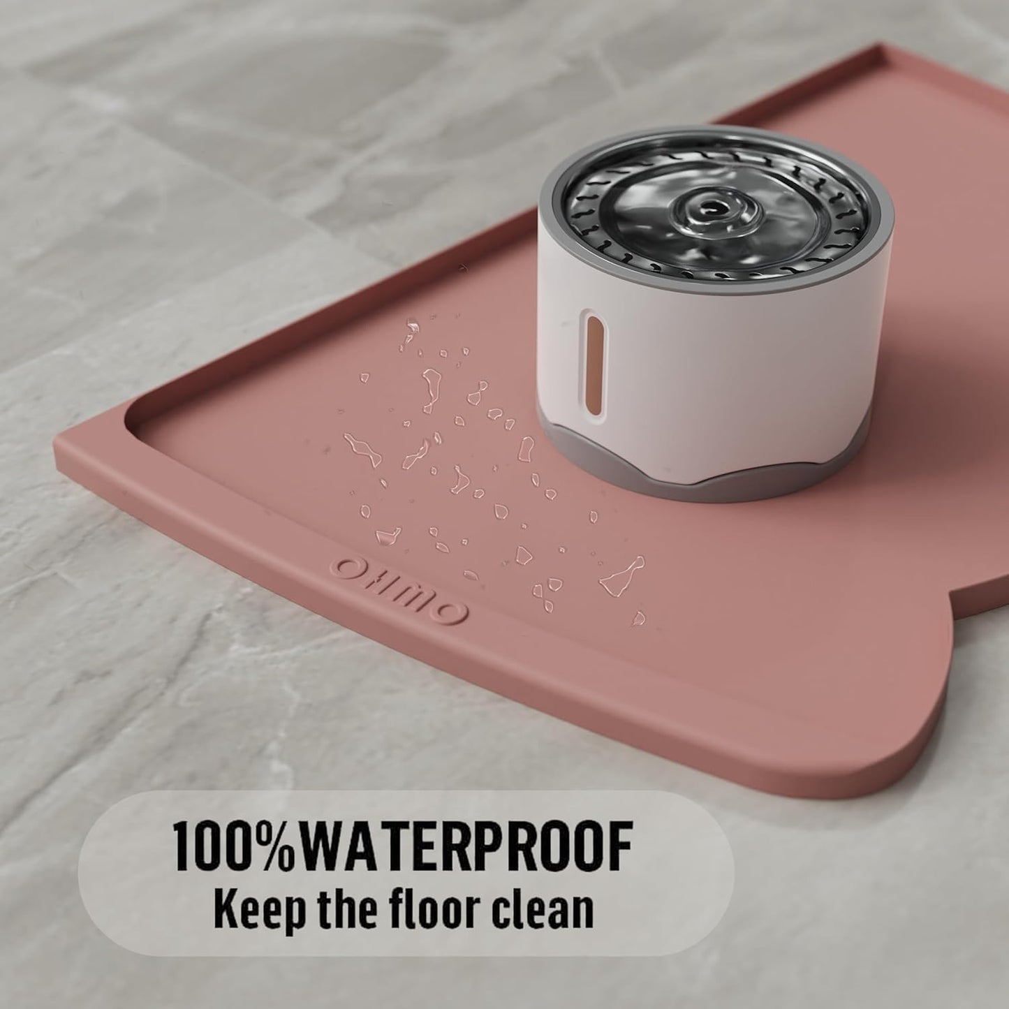 OHMO - Cat Food Mat, Silicone Pet Feeding Mat for Floor Non-Skid Waterproof Dog Water Bowl Tray, Easy to Clean Pet Placemat (Erythrinus, 18 * 9.8'')