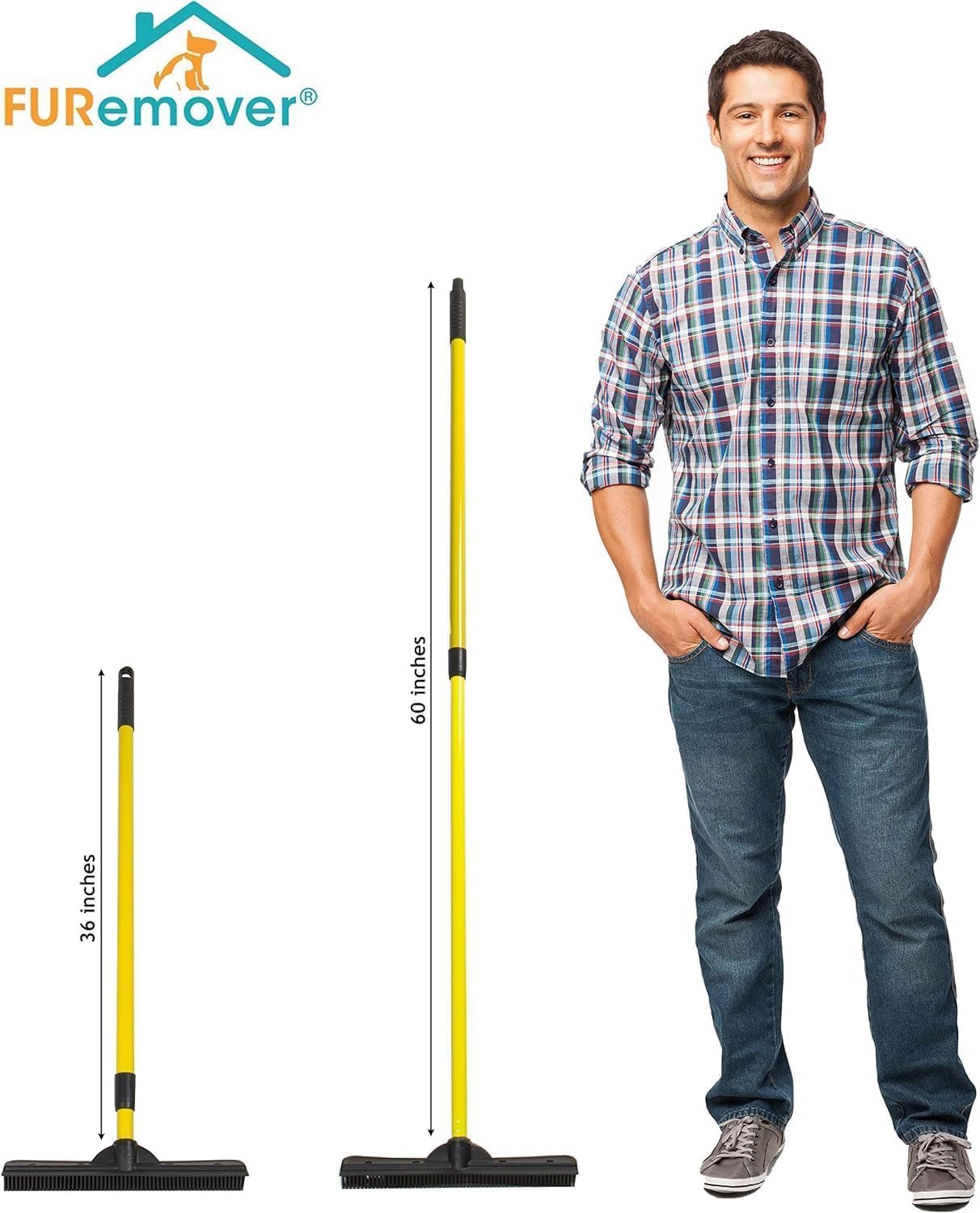 FURemover Pet Hair Removal Rubber Broom, 58" Telescopic Handle