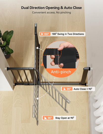 COMOMY 36" Extra Tall Baby Gate for Stairs and Doorways - Fits 29.5" to 48.8" Wide Openings, Auto Close Extra Wide Dog Gate for House, Pressure Mounted Easy Walk Through Pet With Door, Black