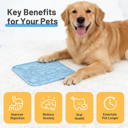 Lick Mat for Dogs,Lick Pads for Cats with Suction Cups- Large&Small Pet Anxiety Relief, Slow Feeder Dog Bowls, Bathing, Grooming and Training -2PCS Packing (Blue+Green, Large)