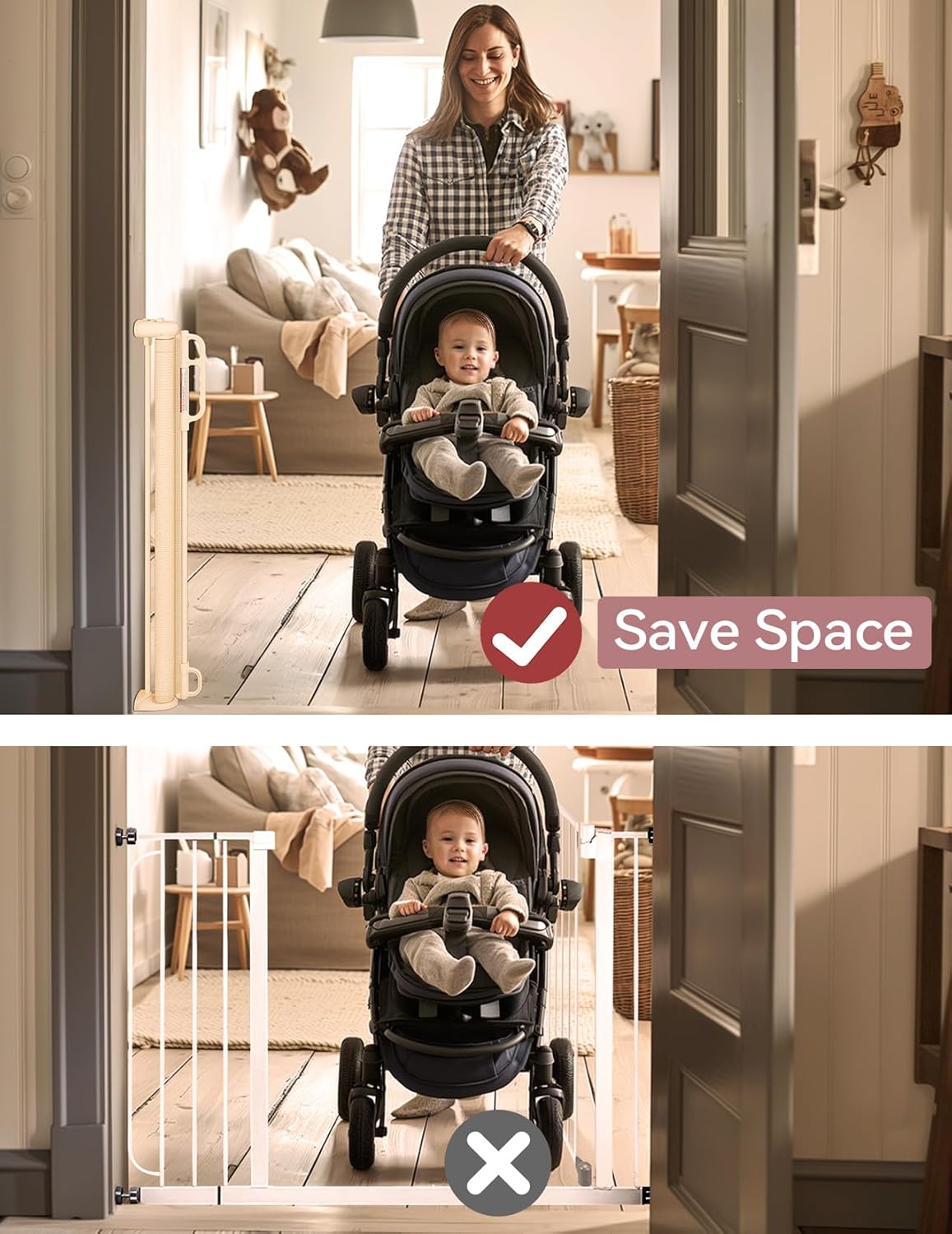 Retractable Baby Gate, Momcozy Extra Wide Mesh Baby Gates for Stairs, 41" Tall, Extends to 71" Wide, Black, Pet Dog Gate for Doorways, Stairs, Hallways, Indoor/Outdoor