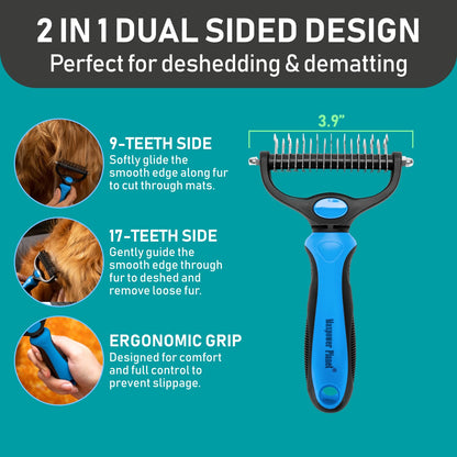 Maxpower Planet Dog Rake and Dog Hair Brush - Gently Removes Loose Undercoat, Mats and Tangled - Deshedding Grooming Tool for Dogs & Cats - Self Cleaning Slicker Brush - All Hair Types