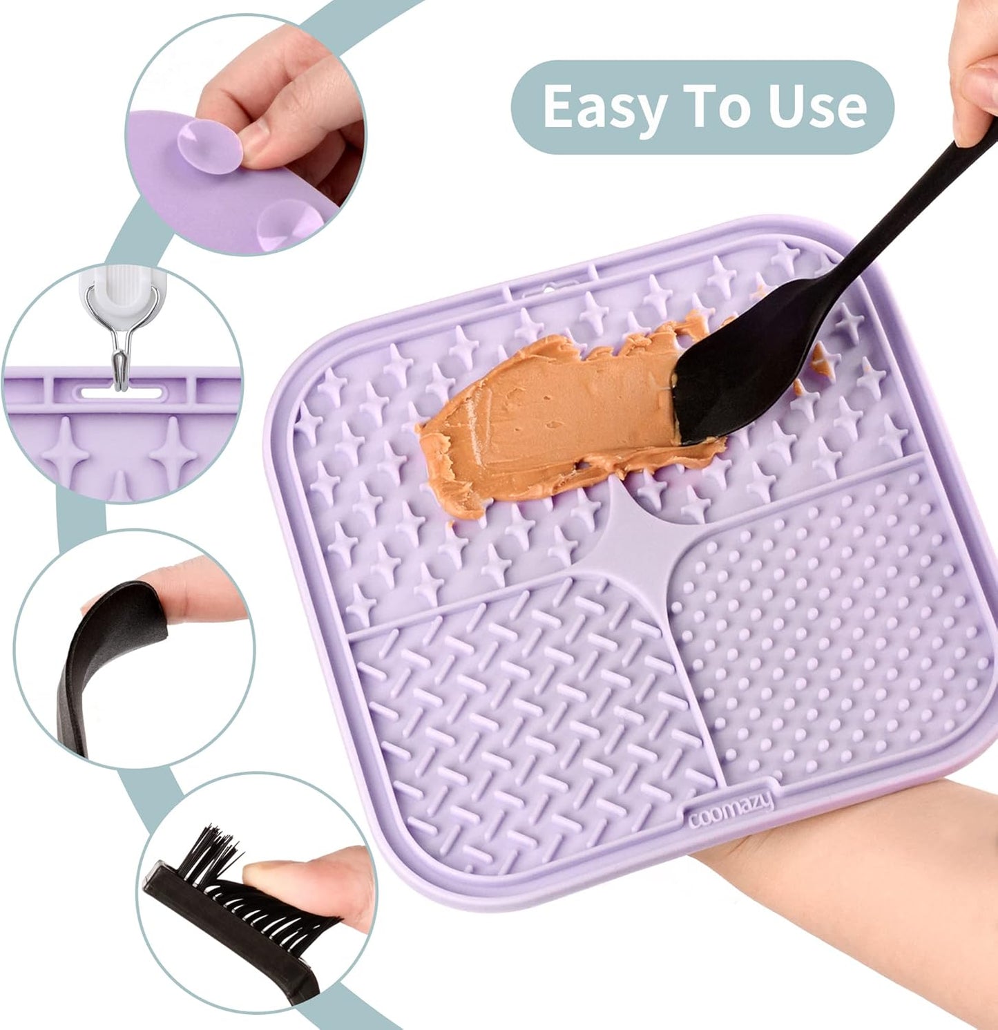 Coomazy Lick Mat for Dog and Cat, Slow Feeder & Non-Slip Design, Boredom and Anxiety Reducer, Suitable for Food, Treats, Yogurt, Peanut Butter and Liver Paste, Non-Toxic, 2-Packs