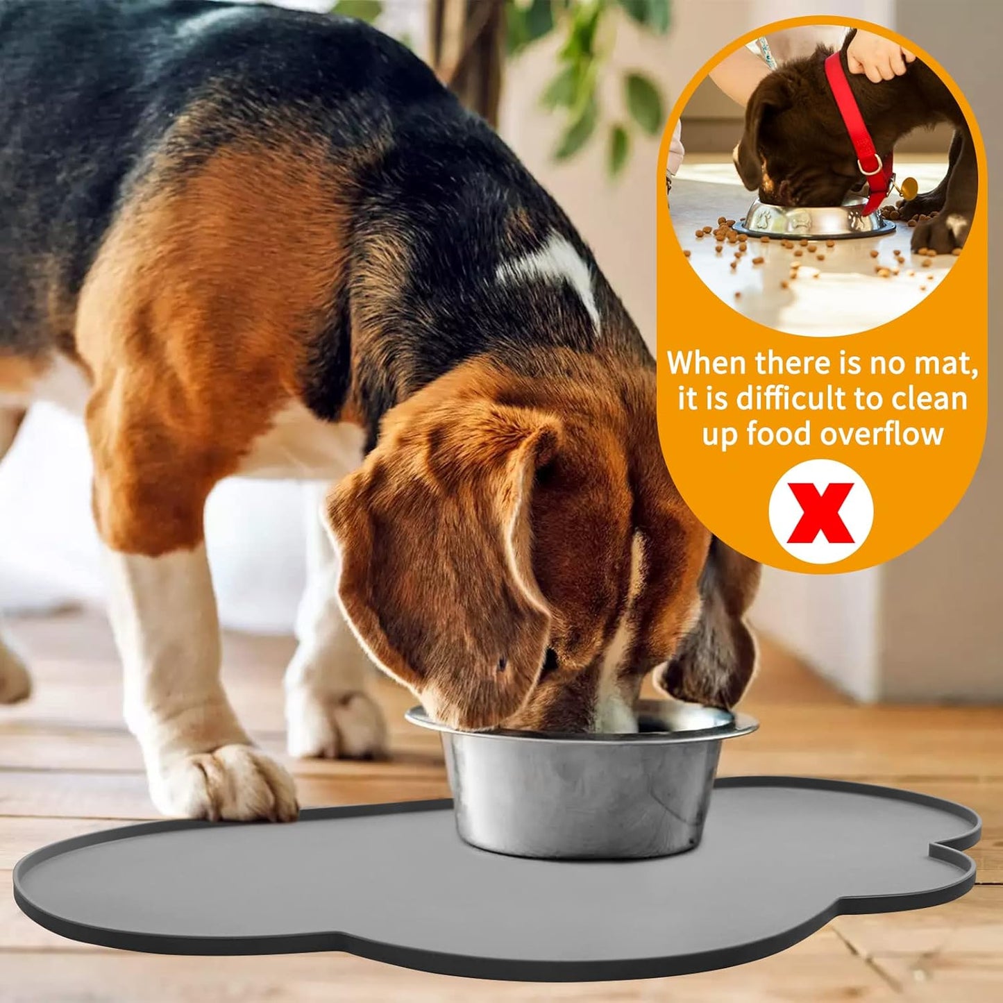 Ptlom Silicone Pet Placemat for Dogs and Cats, Non-Slip Waterproof Dog Feeding Bowl Mats for Food and Water, Small Medium Large Pet Puppy Tray Mat Prevent Residues from Spilling onto The Floor, Beige