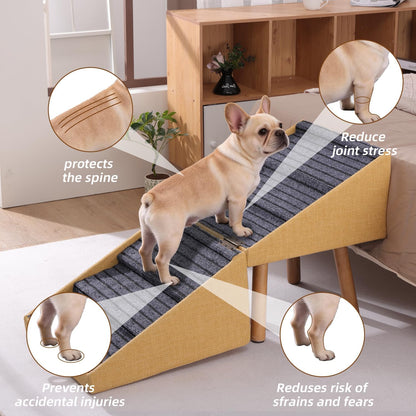 17.13" H Dog Stairs for Small Dogs, 2-in-1 Pet Steps & Ottoman - Foldable Dog Stairs for Couch, Non-Slip Wooden Pet Stairs for Puppy Senior Injured Dogs