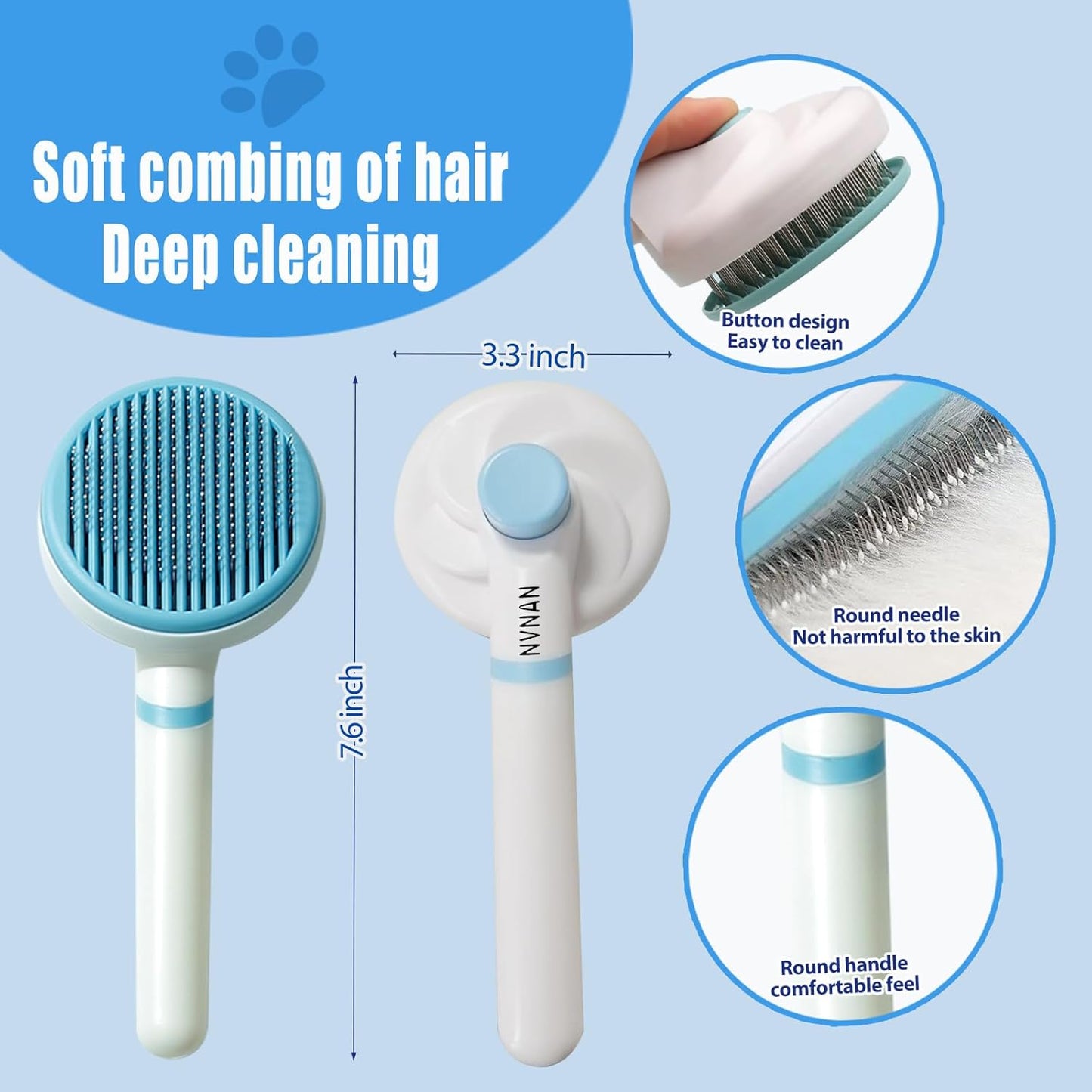 NVNAN Pet Hair Removal Glove for Dogs & Cats, 2-in-1 Deshedding Brush & Massage Mitt - Grooming Gloves for Shedding Control, Bathing and Washing, Safe for Short/Long Hair Pets 2-Pack (Blue)