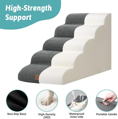 COZY KISS Extra Wide Dog Stairs with Tunnel, Foam Detachable Large Dog Step for Small Pet, Puppy or Cats, Medium Pet Ramp for High Bed, Couch, Sofa or Car, 19.7x33x22.4 inch, 5 Step, Beige