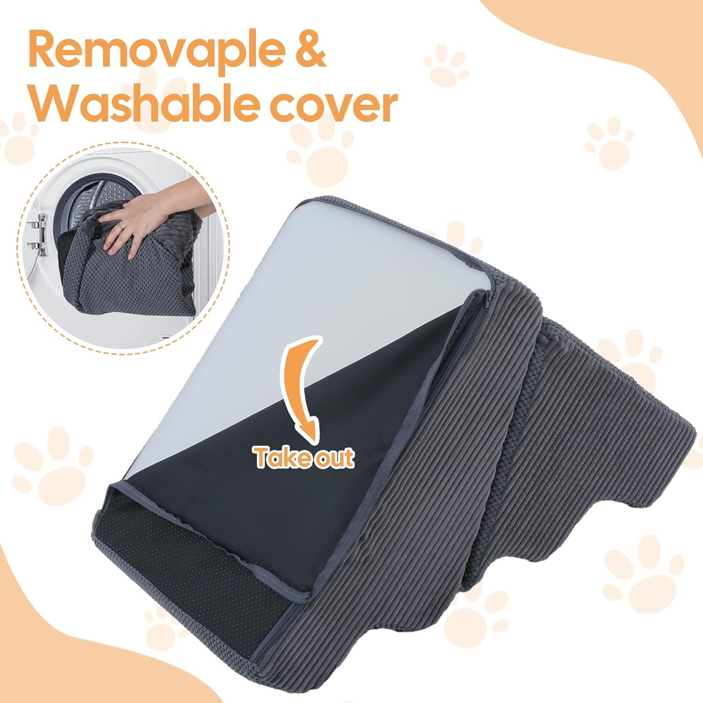 Dog Ramp for Bed, 23" H Dog Stairs for High Bed, 2 in 1 Pet Steps for Small Dogs, 5-Step Foldable Transformable Large Cats Ramp to Get on Couch, Non-Slip Balanced, Grey