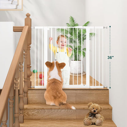 keny 29.7"-46" Baby Gate for Stairs, Auto Close Dog Gates for Doorways, Pressured Mounted No Drilling Pet Gate Extra Wide, One-Hand Opening Dual Lock Stair Gate, Indoor Kids Necessities, Black