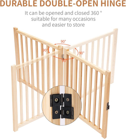 YOCAN Non-Painted Wood FreeStanding Pet Gate for Dogs,Wooden Dog Gates for Doorways, Stairs,The House, Dog Fences Indoor Puppy Gate-2 Panel H:23”
