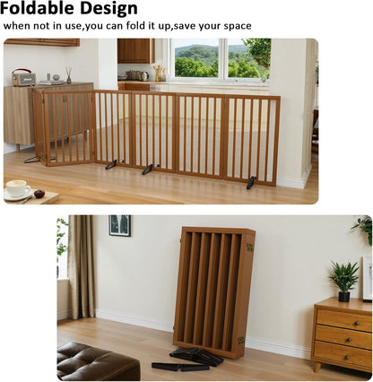 Dog Gate 32" Tall Foldable Dog Gate for Doorways Freestanding Pet Gate for Dogs Indoor (Walnut, 3 Panel)
