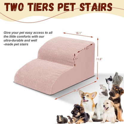 Dog Stairs for Small Dogs - High Density Foam Dog Ramp, Extra Wide Pet Steps with Non-Slip Bottom for High Beds, Couche and Sofa, Best for Pet Injured, Older Dogs Cats (Grey, 4 Steps)