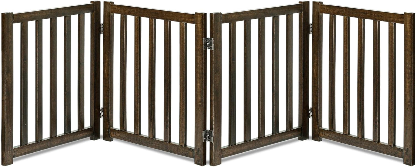 LZRS 2-Panel Wooden Free Standing Foldable Dog Gate Indoor – Solid Hardwood 24" High, Step-Over Safety Pet Gate for Doorways, Stairs & Small Spaces - Indoor Use, White