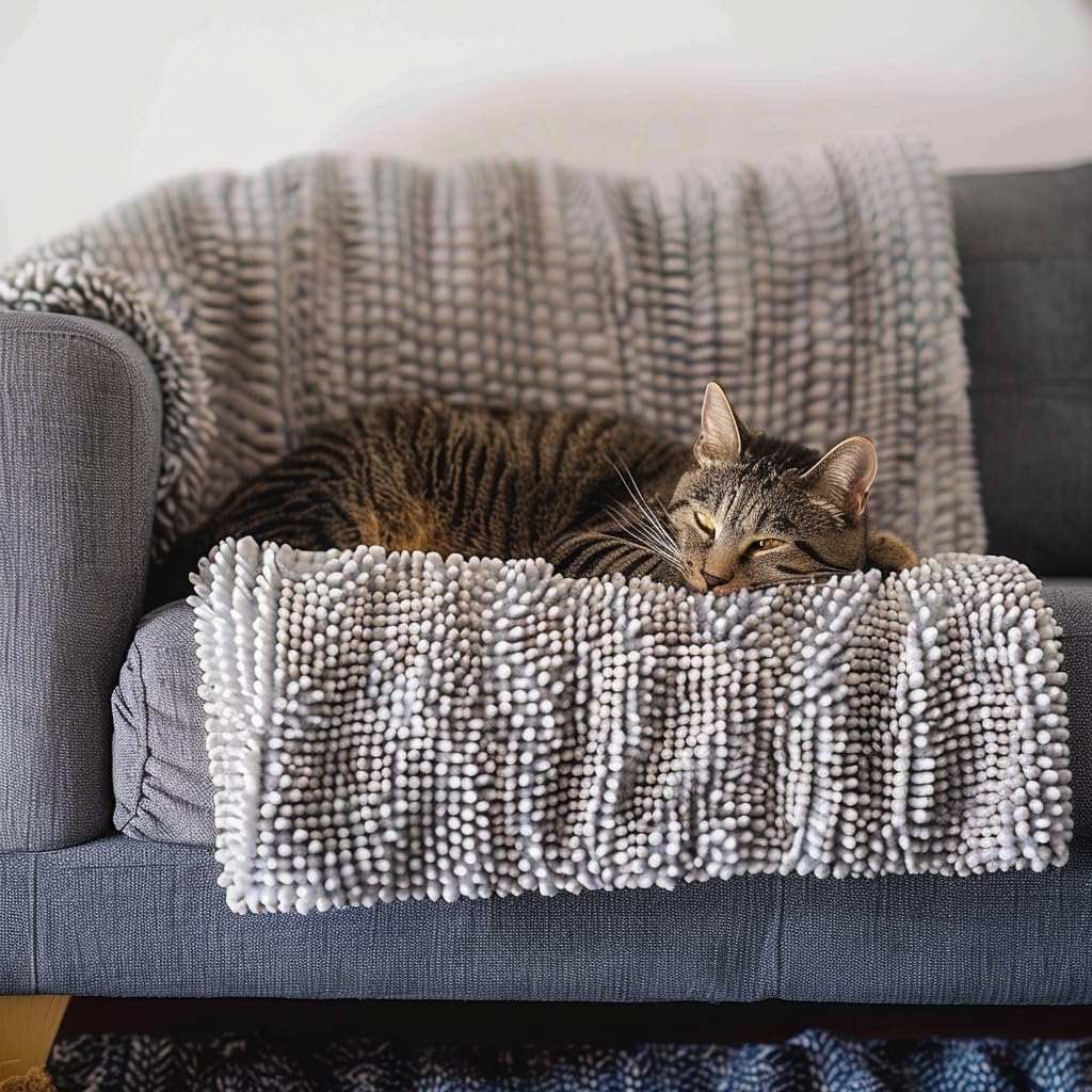 Muddy Mat® Dog Blanket - Chenille Water Absorption Blanket for Bed & Couch Cover for Dogs Washable, Anti-Slip Soft and Durable Furniture Protector for Dogs - Grey 52"x72"