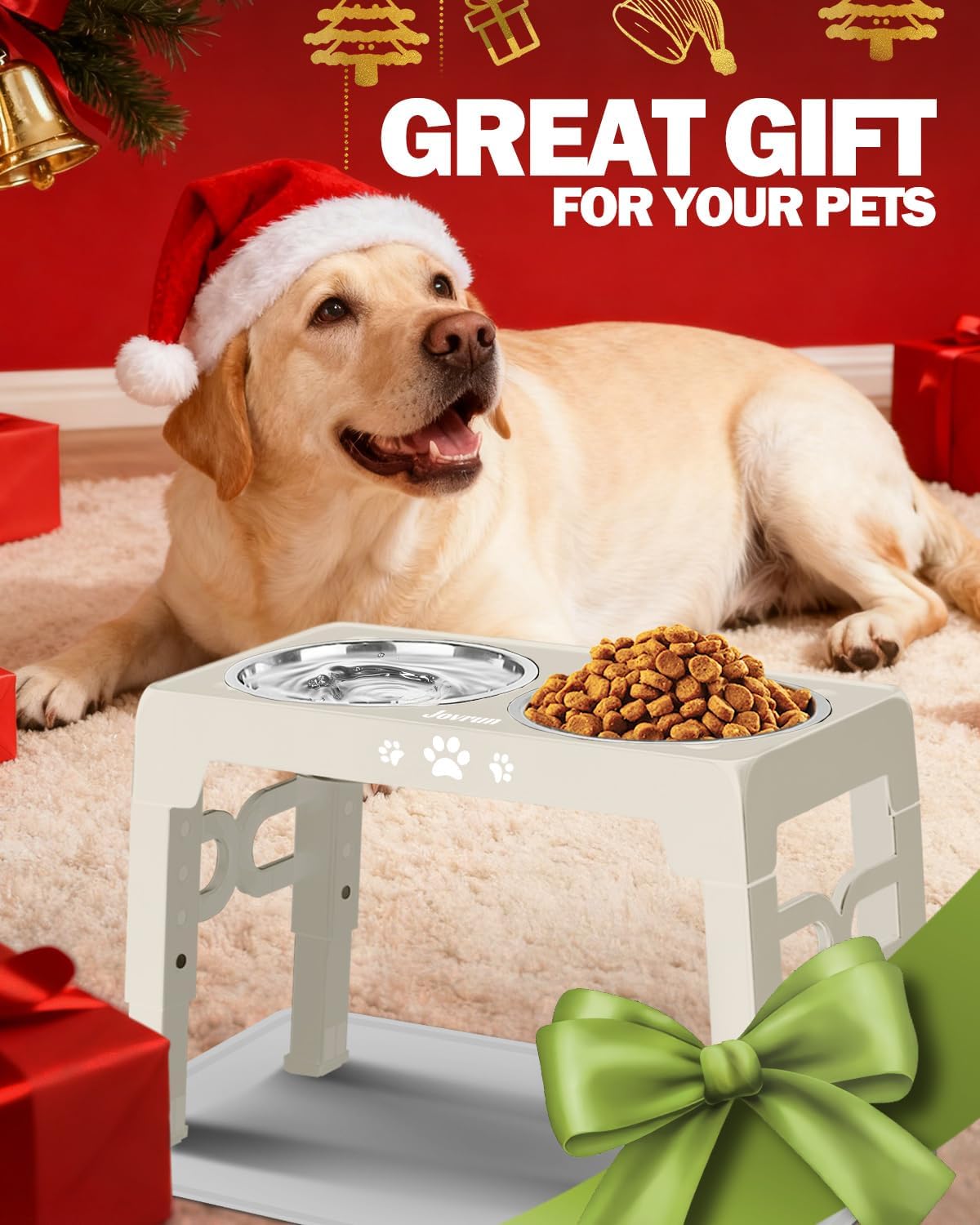Jovrun Elevated Dog Bowls for Small Dogs and Cats, Non-Slip Cat Bowls with 2 Thick 5.5" Stainless Steel Dishes, Dog Feeder 2 Heights Adjustable to 2.6"-5.3"