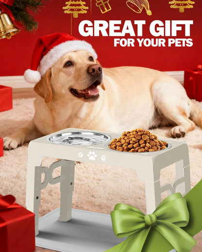 Jovrun Elevated Dog Bowls for Small Dogs and Cats, Non-Slip Cat Bowls with 2 Thick 5.5" Stainless Steel Dishes, Dog Feeder 2 Heights Adjustable to 2.6"-5.3"