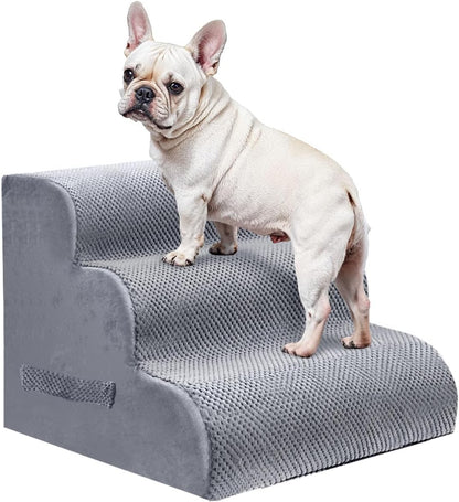 PAWSCRAT Pet Stairs for Dogs 4-Step, 19.6" H Pet Stairs for High Bed, Couch Sofa & Chair, 30D Material Soft Foam Dog Steps with Non-Slip Bottom Surface Removable Washable Cover, Grey