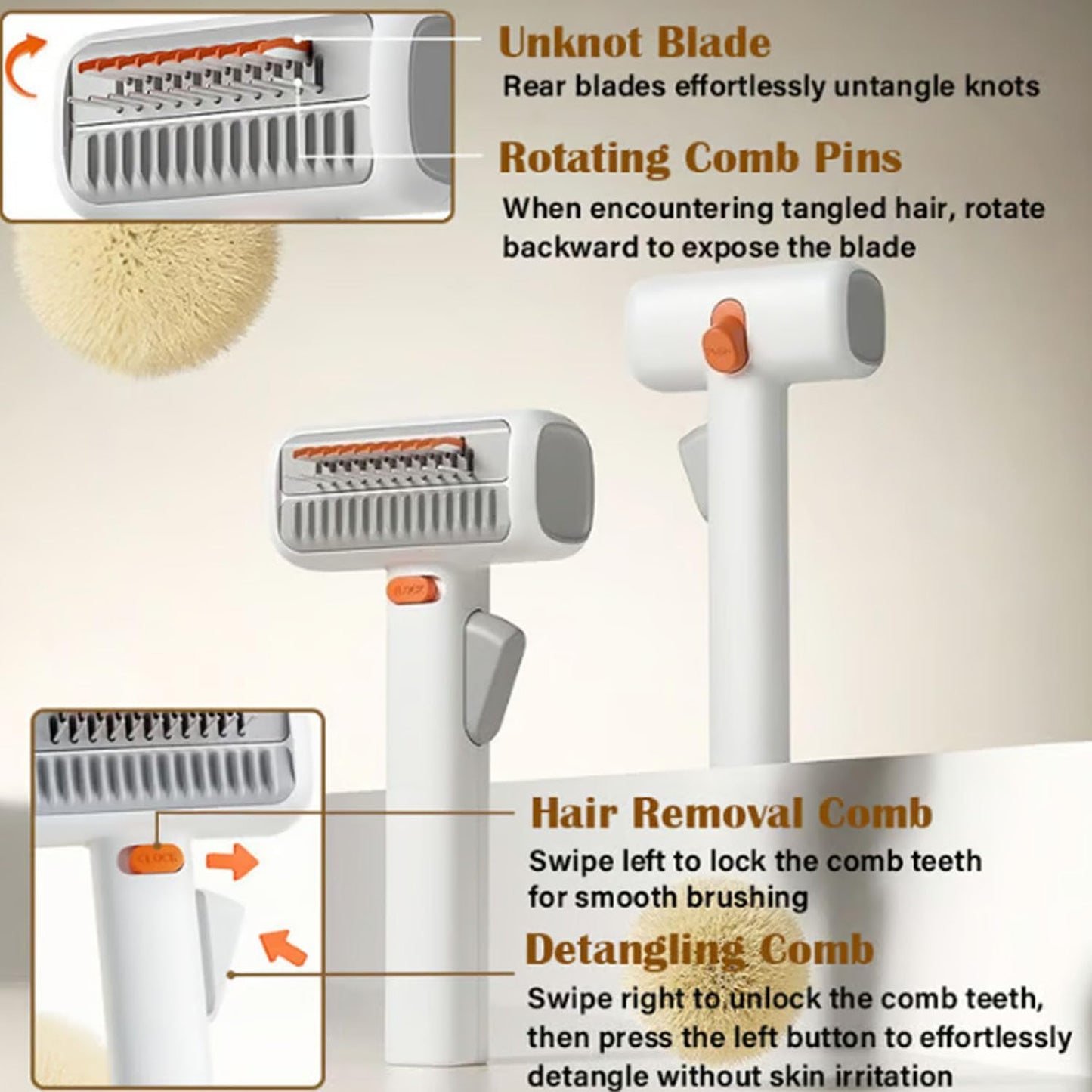 2-in-1 Pet Self-Detangling & Grooming Comb - Cats & Dog Dematting Brush & Undercoat Rake, Gentle Undercoat Rake & Brush for Long or Short Hair, Removes Mats, Tangles & Loose Fur, Ultimate Care (1Pcs)