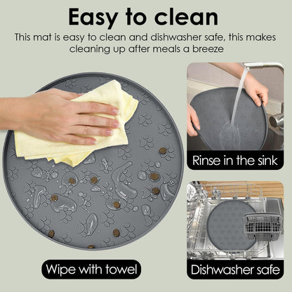 Pet Feeding Mats for Food and Water, Waterproof Anti-Slip Placemats for Dog Cat Bowl, 1 Pack Silicone Pet Food Mat, Dishwasher Safe 10.9 × 10.9 (1 Pack, Black)