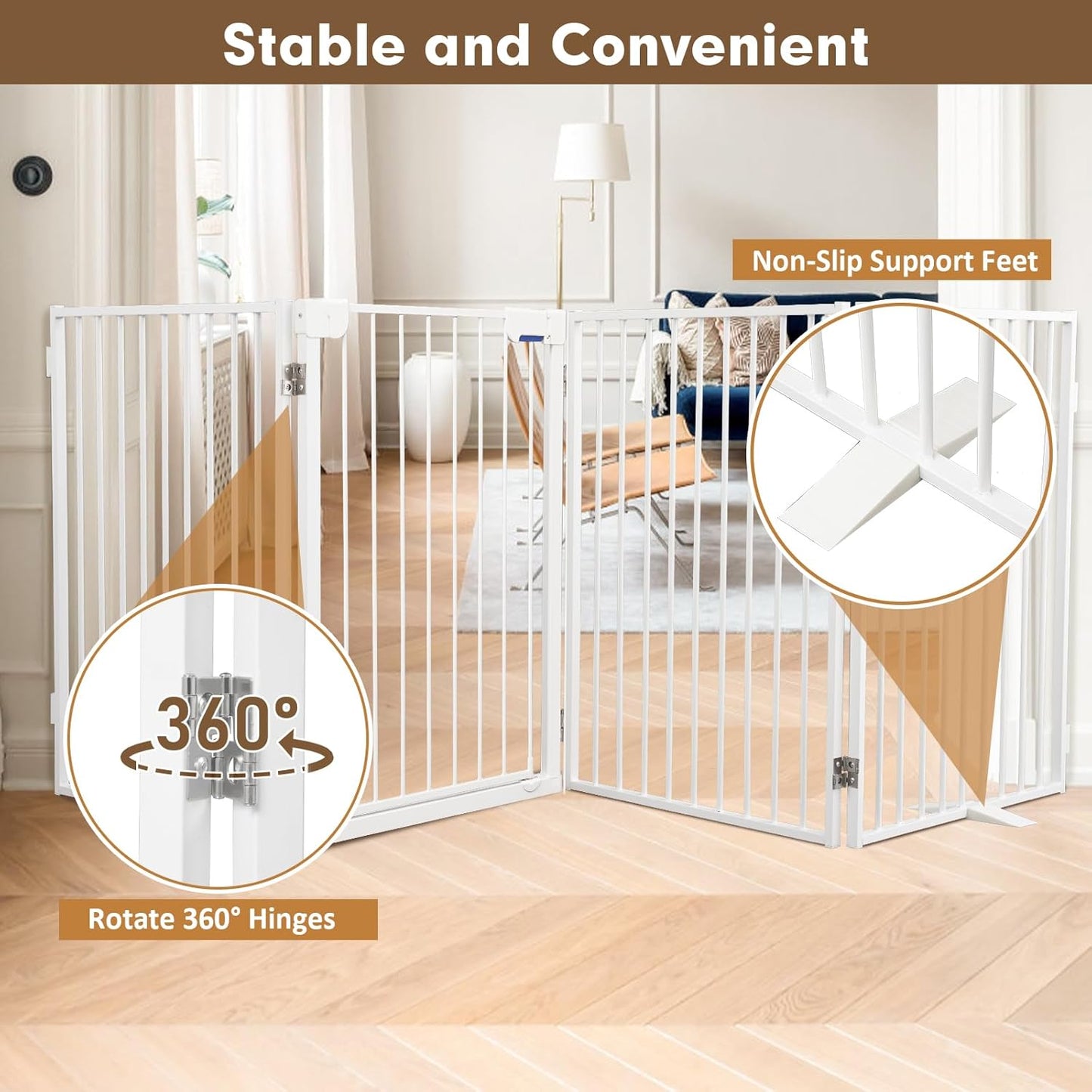 Metal Freestanding Dog Gates,Extra Wide 24", 32" Height Foldable Dog Fence for Indoor & Outdoor, Heavy Duty Freestanding Pet Barrier for Stairs, Doorways, Halls, Kitchen,Yard