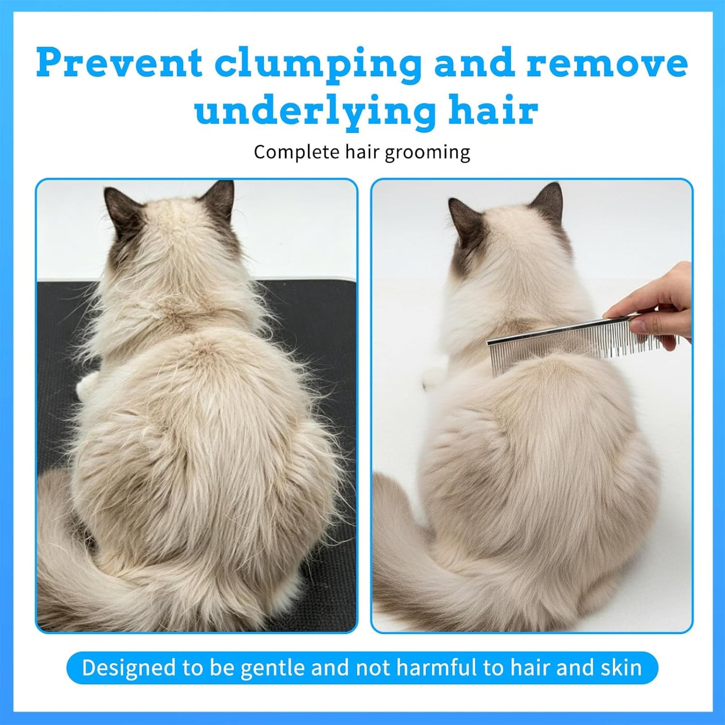 Metal Grooming Comb, Stainless Steel Pet Comb for Dogs and Cats, Detangling Matted Fur & Shedding Control with Rounded Teeth, for Long, Short, Curly Hair (6 Inches)