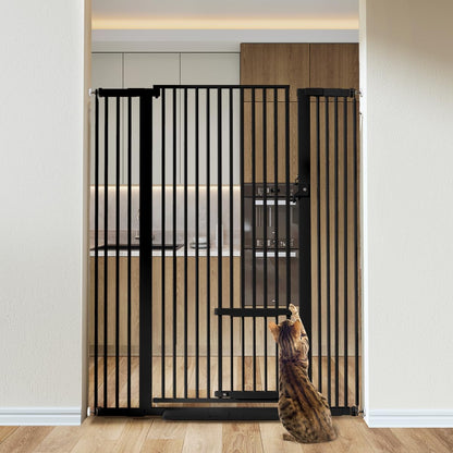 COMOMY 55.1" Extra Tall Pet Gate for Cats, Extra Wide Cat Gate with Adjustable Cat Door, Pressure Mounted Easy Walk Through Pet Gate with Door for Stairs, Doorways, Kitchen(White, 29.5-40.6")