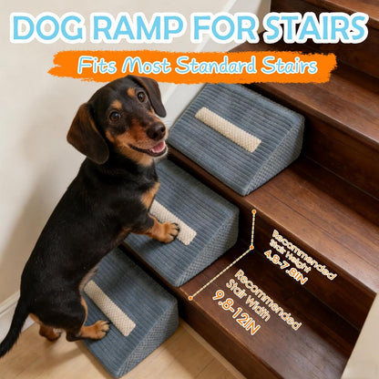 3-Pack Dog Ramp for Stairs, 40D Dog Stair Ramp, Pet Ramp for Stairs for Small & Senior Dog Stairs Ramp for Injured Dogs with Anti Slip Strip, 13.7 x 9.8 x 4.7 in,Gentle Slope Pet Safe, Washable Cover