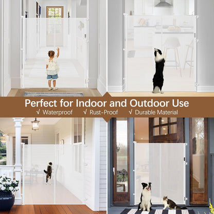 Reinforced 55" Extra Tall Pet Gate for Doorway - No Jumping Over, 55" Wide Retractable Baby Gates with Support Rods - No Crawling Under, Climb Proof Cat Gate for Stairs Tall Retractable Dog Gate/Black